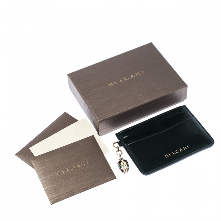 Pre Owned Bvlgari  Dark Green Patent Leather Serpenti Forever Card Holder 