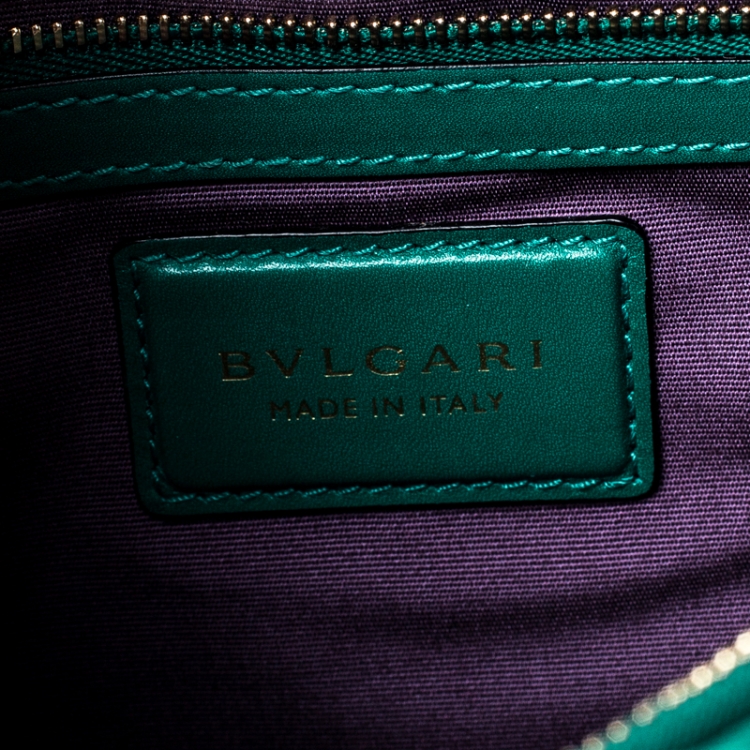 Pre Owned Bvlgari Green Leather Large Serpenti Forever Flap Bag