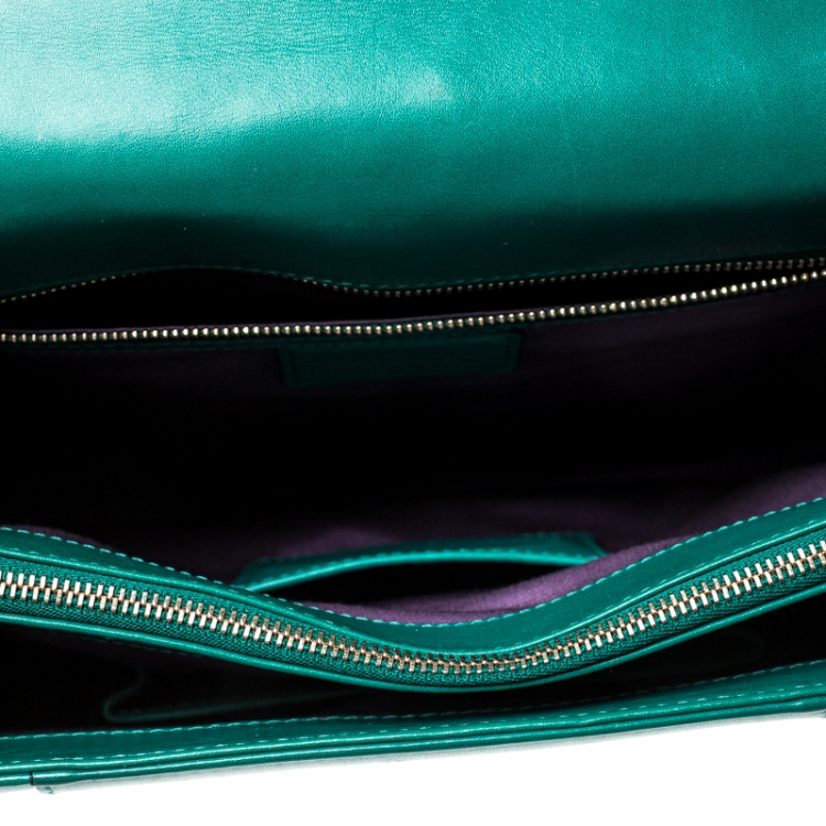 Pre Owned Bvlgari Green Leather Large Serpenti Forever Flap Bag
