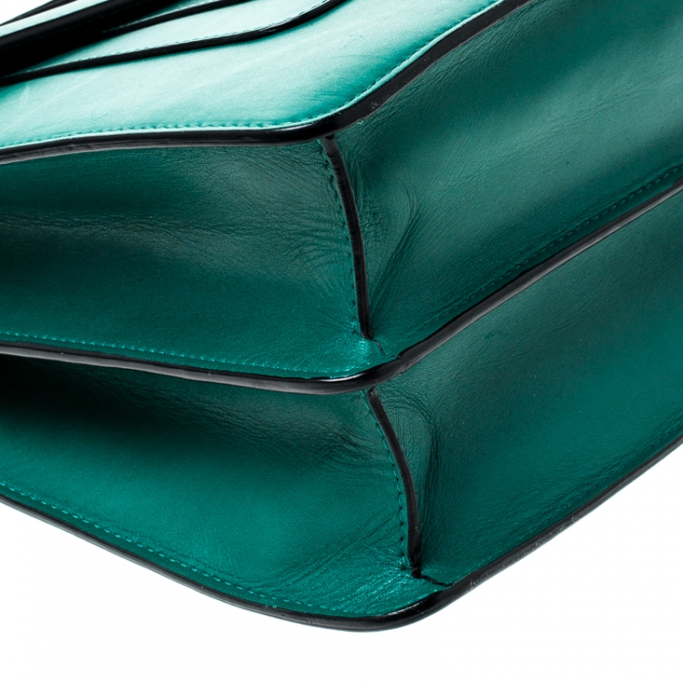 Pre Owned Bvlgari Green Leather Large Serpenti Forever Flap Bag