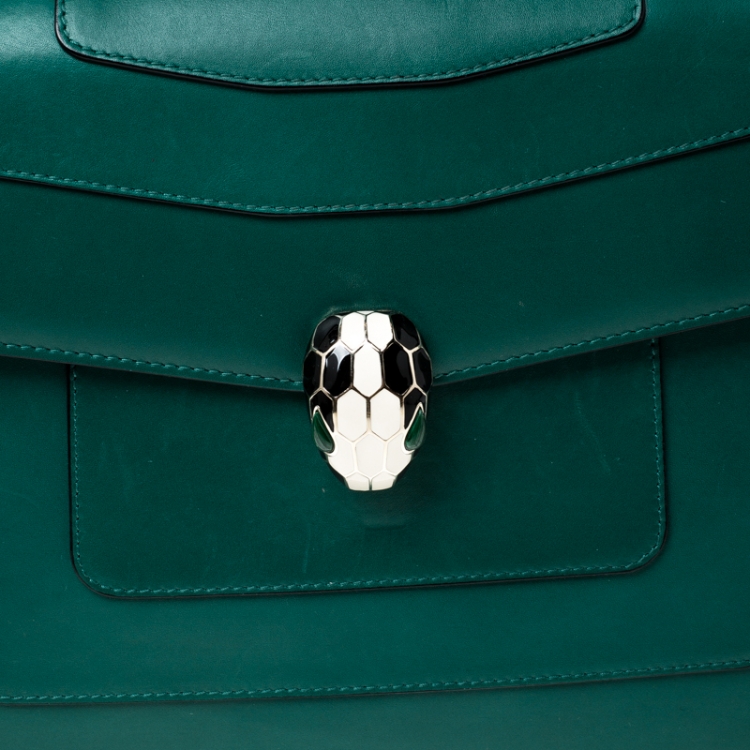 Pre Owned Bvlgari Green Leather Large Serpenti Forever Flap Bag