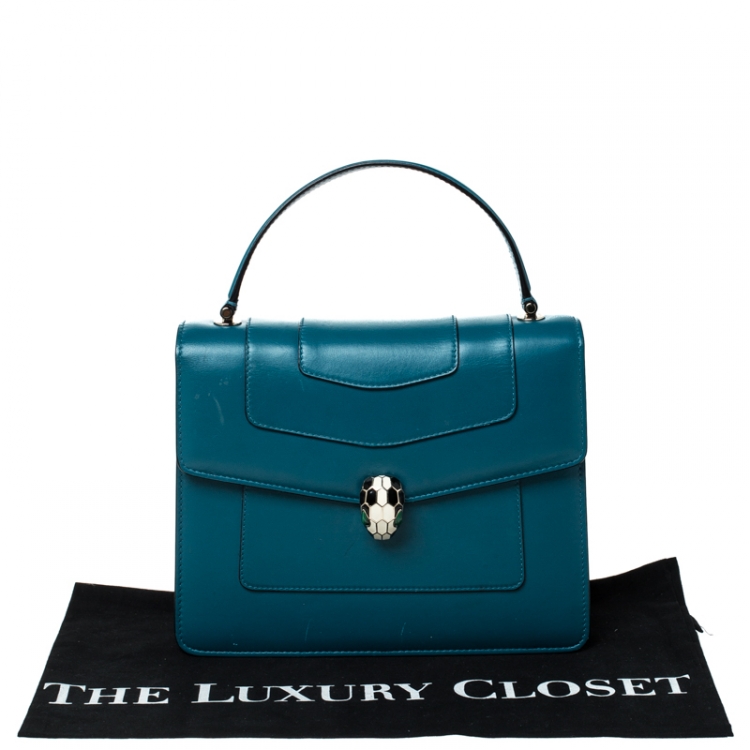 Pre Owned Bvlgari Teal Leather Serpenti Forever Flap Bag