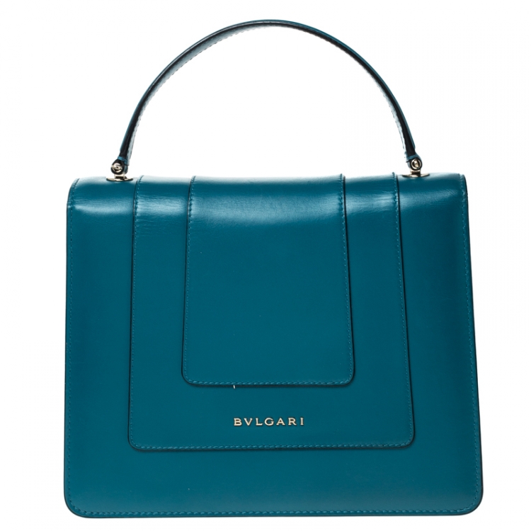 Pre Owned Bvlgari Teal Leather Serpenti Forever Flap Bag