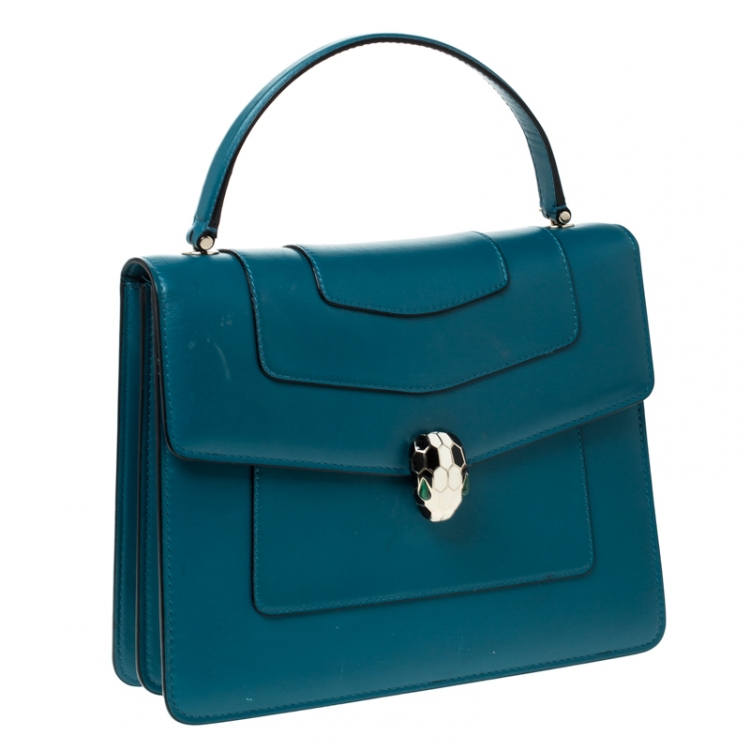 Pre Owned Bvlgari Teal Leather Serpenti Forever Flap Bag