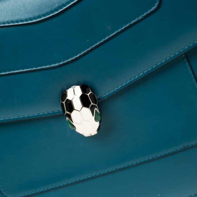 Pre Owned Bvlgari Teal Leather Serpenti Forever Flap Bag