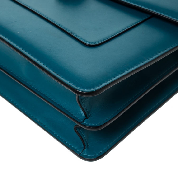 Pre Owned Bvlgari Teal Leather Serpenti Forever Flap Bag