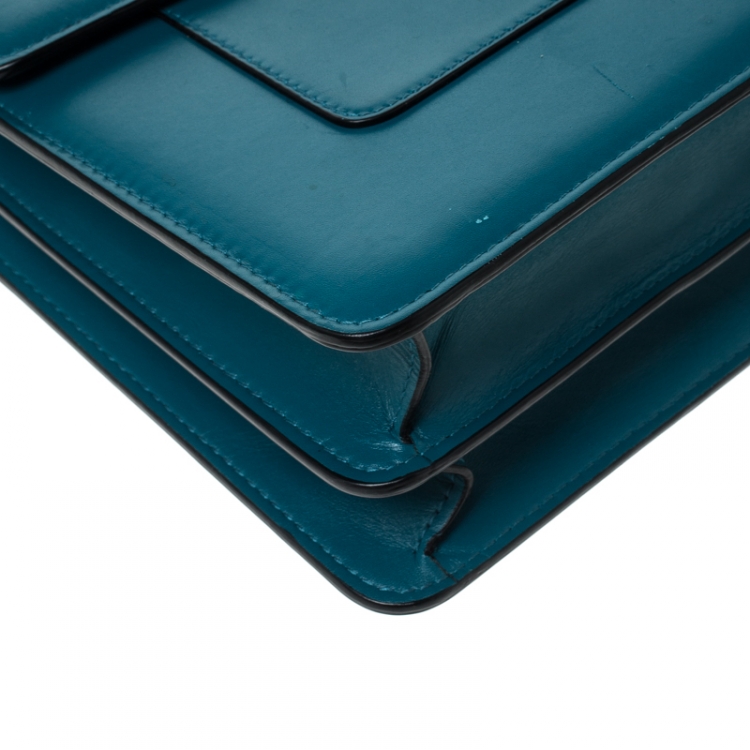 Pre Owned Bvlgari Teal Leather Serpenti Forever Flap Bag