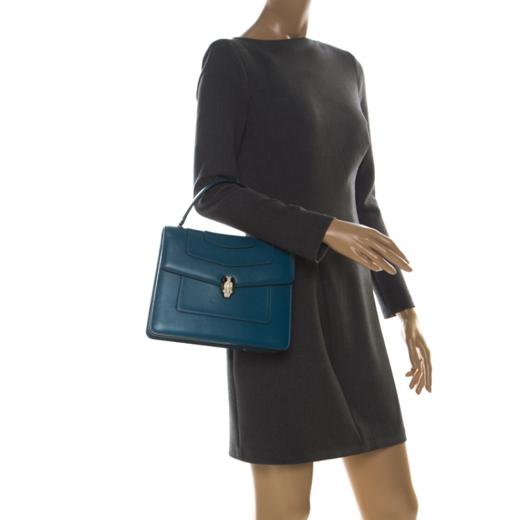 Pre Owned Bvlgari Teal Leather Serpenti Forever Flap Bag