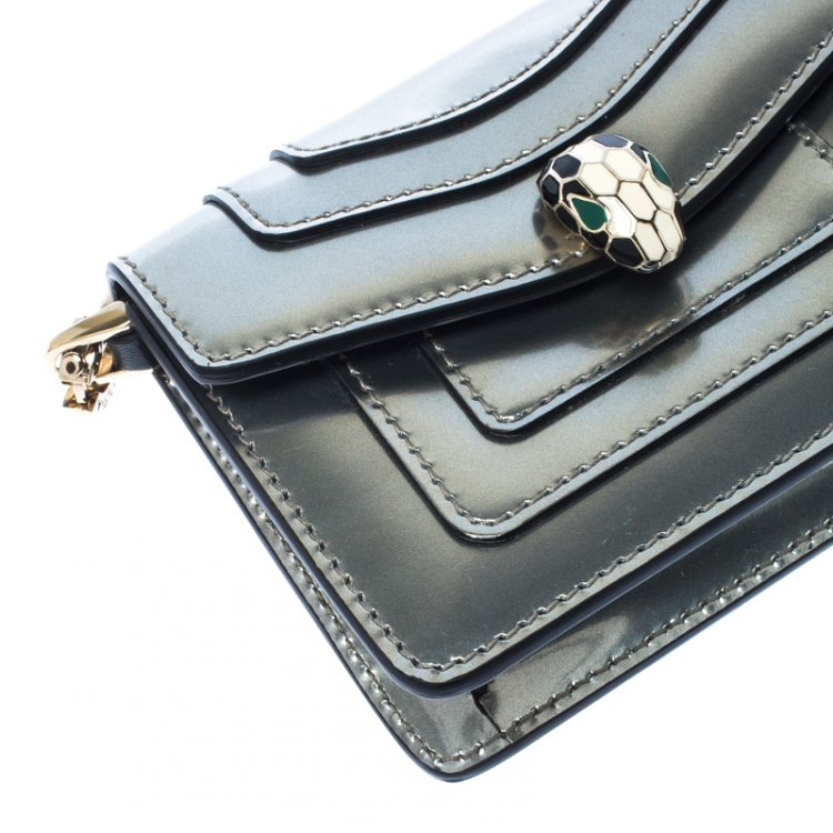 Pre Owned Bvlgari Gun Metal Metallic Leather Serpenti Forever Wallet