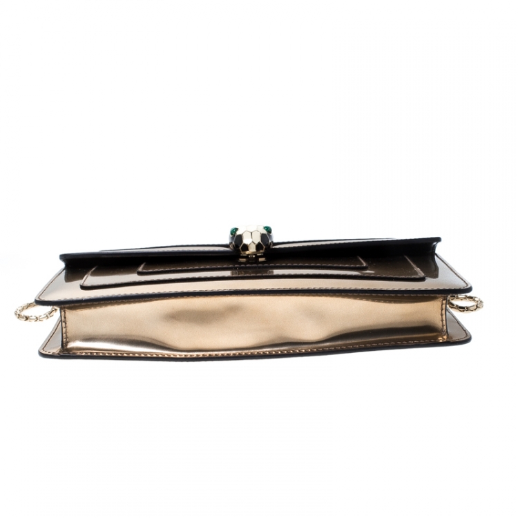 Pre Owned Bvlgari Metallic Bronze Patent Leather Serpenti Forever Shoulder Bag