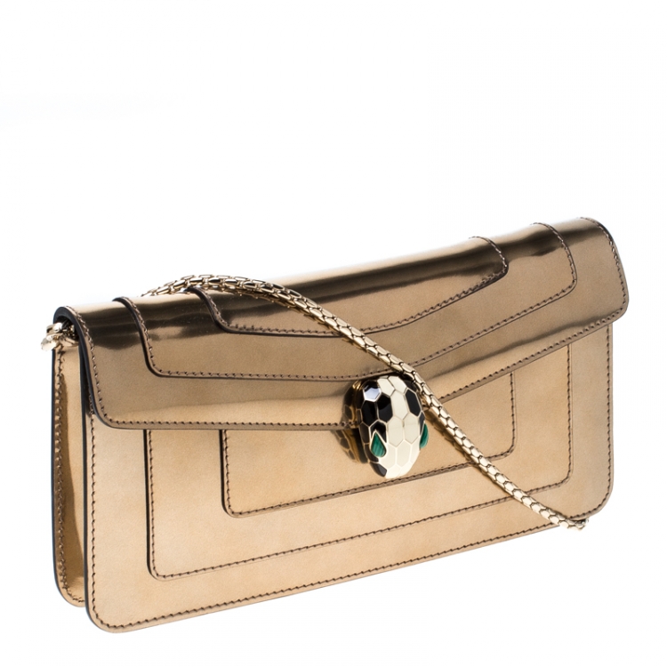 Pre Owned Bvlgari Metallic Bronze Patent Leather Serpenti Forever Shoulder Bag
