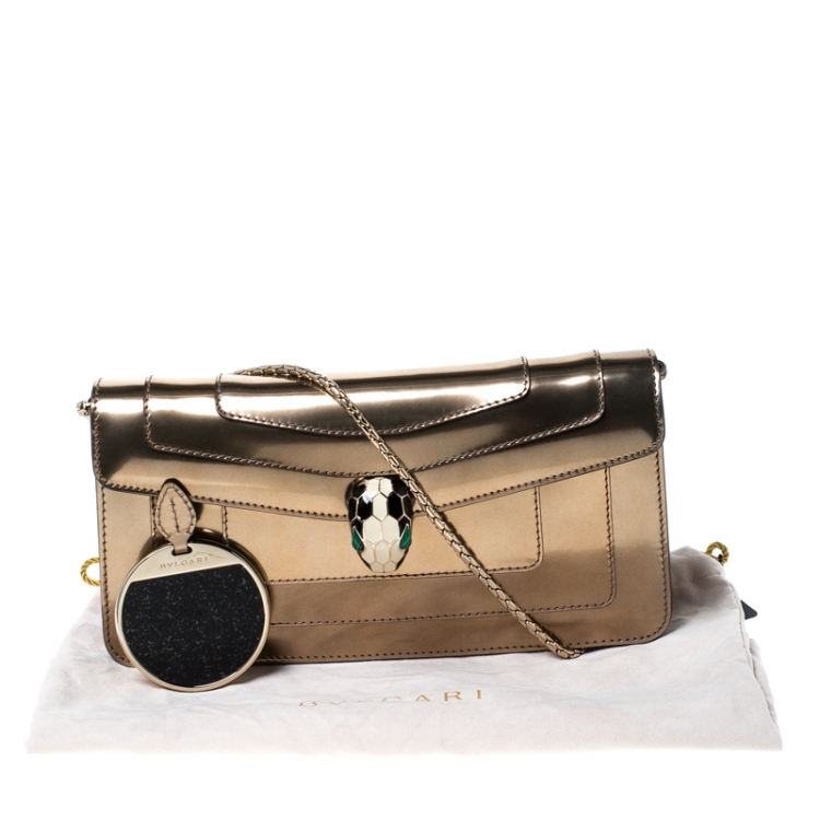 Pre Owned Bvlgari Metallic Bronze Patent Leather Serpenti Forever Shoulder Bag
