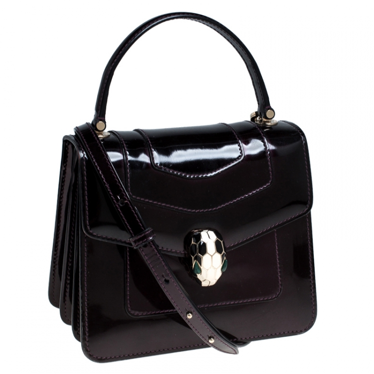 Pre Owned Bvlgari Burgundy Patent Leather Serpenti Forever Flap Top Handle Bag