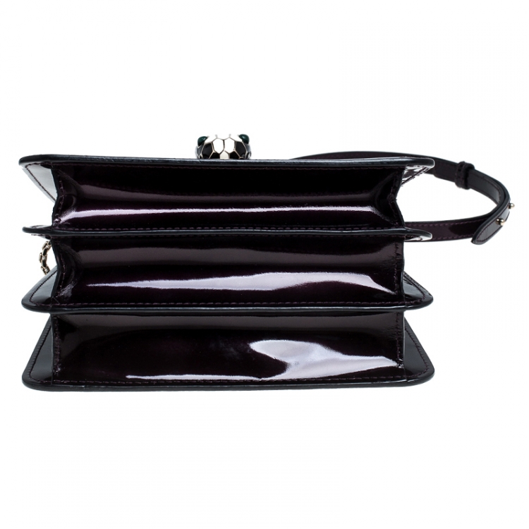 Pre Owned Bvlgari Burgundy Patent Leather Serpenti Forever Flap Top Handle Bag