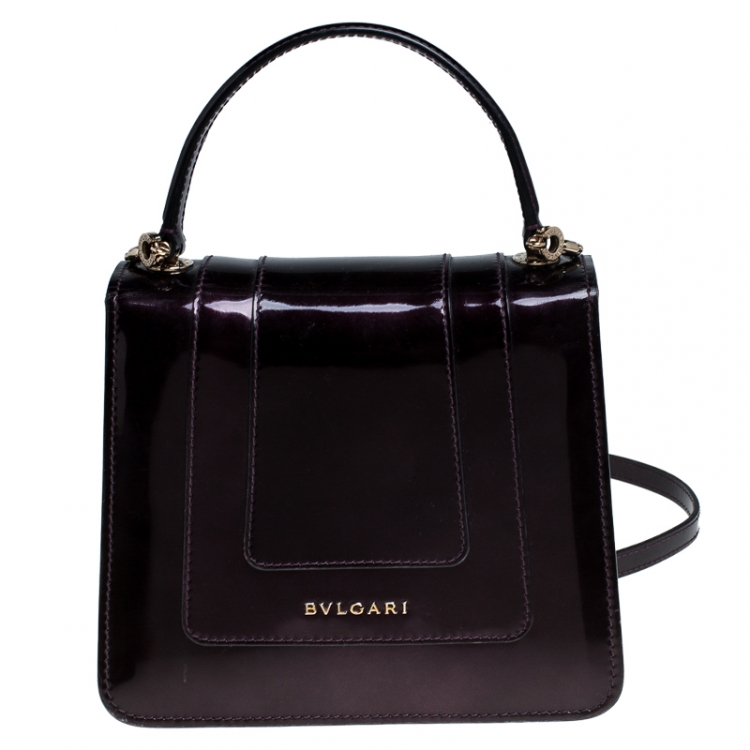 Pre Owned Bvlgari Burgundy Patent Leather Serpenti Forever Flap Top Handle Bag