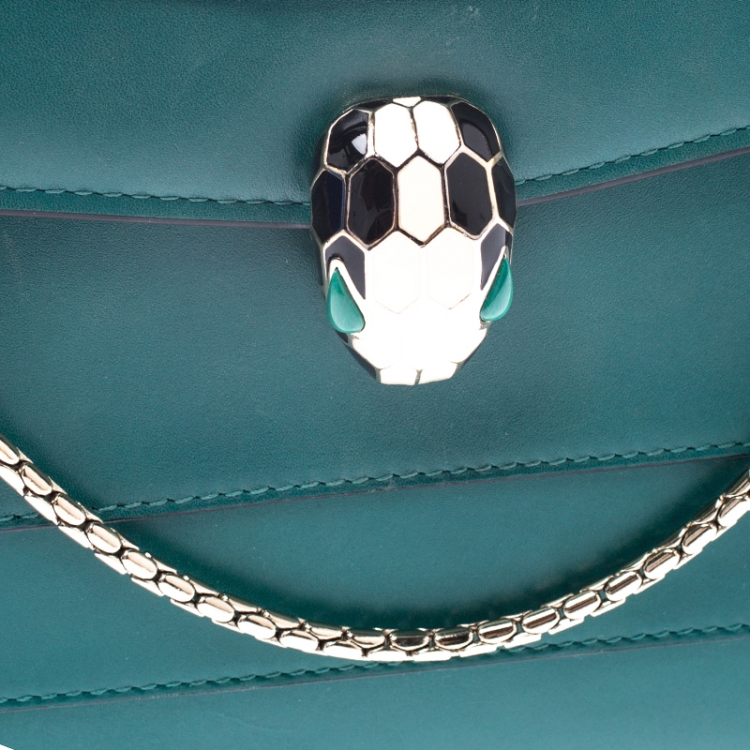Pre Owned Bvlgari Green Leather Medium Serpenti Forever Flap Shoulder Bag