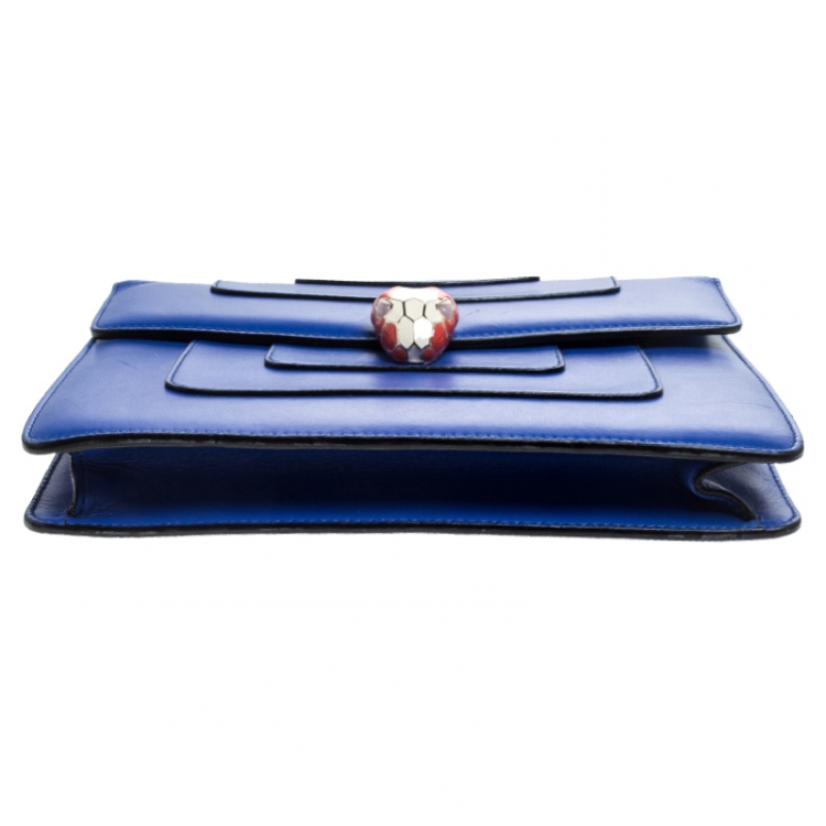 Pre Owned Bvlgari Blue Leather Medium Serpenti Forever Flap Shoulder Bag