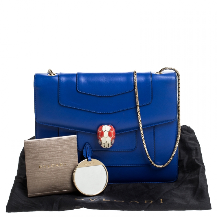 Pre Owned Bvlgari Blue Leather Medium Serpenti Forever Flap Shoulder Bag