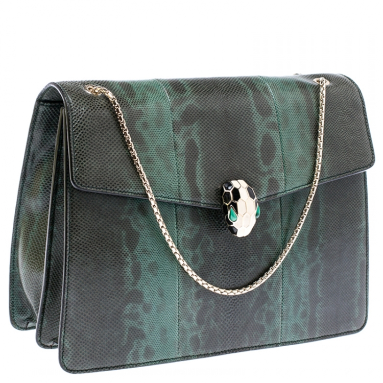 Pre Owned Bvlgari Green Python Leather Large Serpenti Forever Shoulder Bag