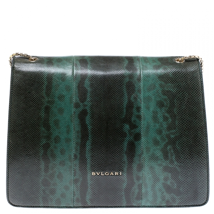 Pre Owned Bvlgari Green Python Leather Large Serpenti Forever Shoulder Bag