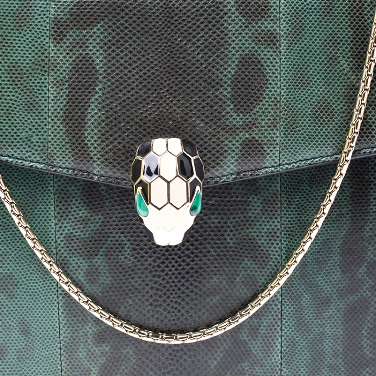 Pre Owned Bvlgari Green Python Leather Large Serpenti Forever Shoulder Bag