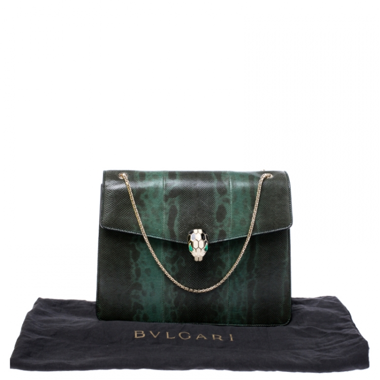 Pre Owned Bvlgari Green Python Leather Large Serpenti Forever Shoulder Bag