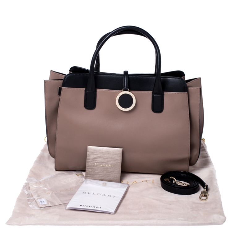 Pre Owned Bvlgari Beige/Black Leather Alba Tote 
