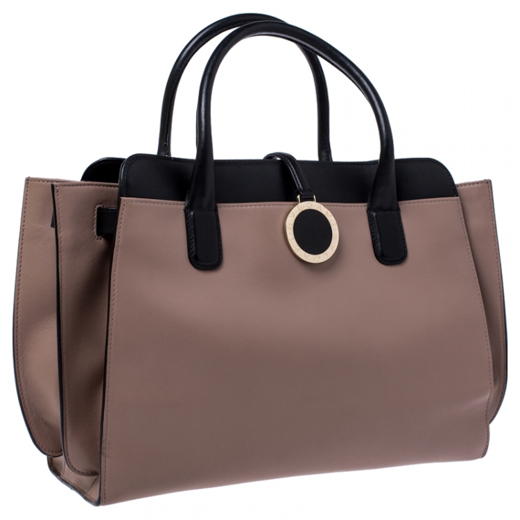 Pre Owned Bvlgari Beige/Black Leather Alba Tote 