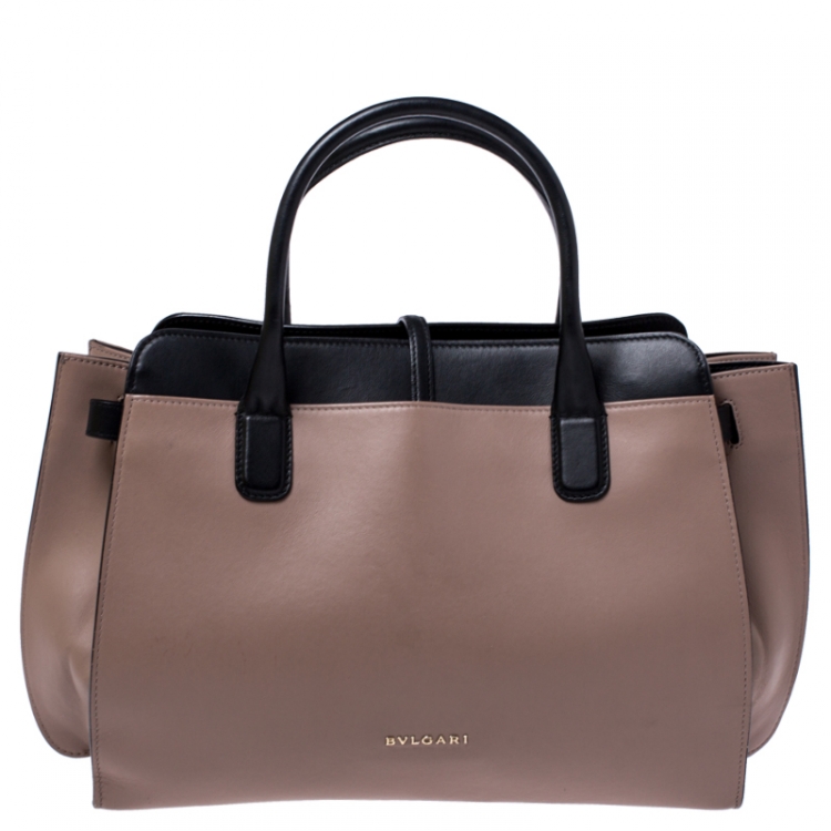Pre Owned Bvlgari Beige/Black Leather Alba Tote 
