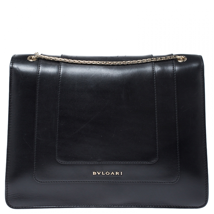 Pre Owned Bvlgari Black Leather Large Serpenti Forever Shoulder Bag