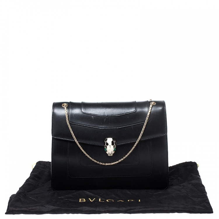 Pre Owned Bvlgari Black Leather Large Serpenti Forever Shoulder Bag