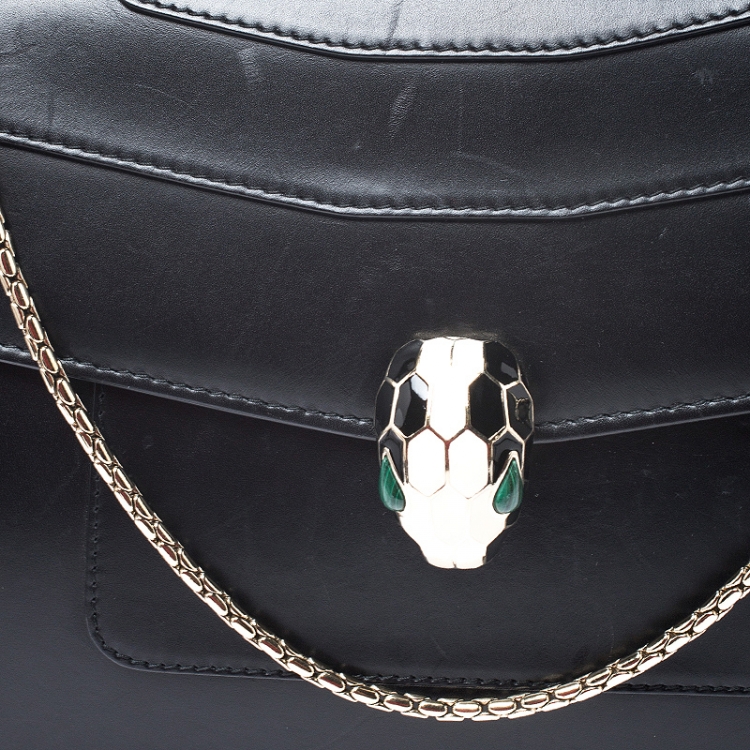 Pre Owned Bvlgari Black Leather Large Serpenti Forever Shoulder Bag