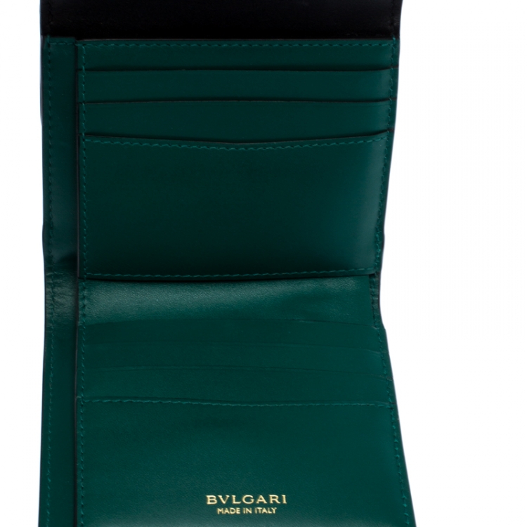 Pre Owned Bvlgari Black Leather Serpenti Forever Compact Wallet