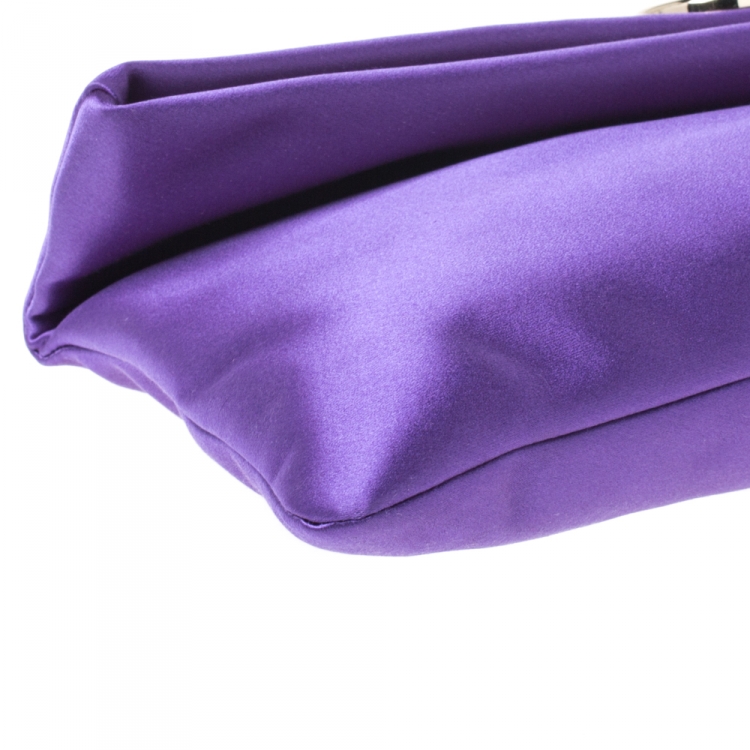 Pre Owned Bvlgari Purple Satin Flap Clutch