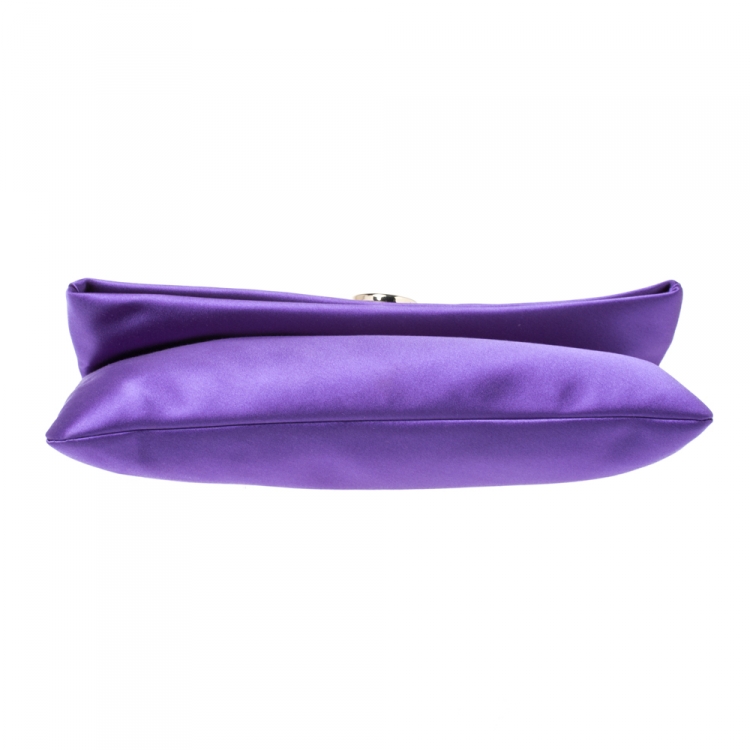 Pre Owned Bvlgari Purple Satin Flap Clutch