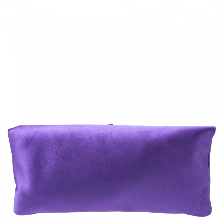 Pre Owned Bvlgari Purple Satin Flap Clutch