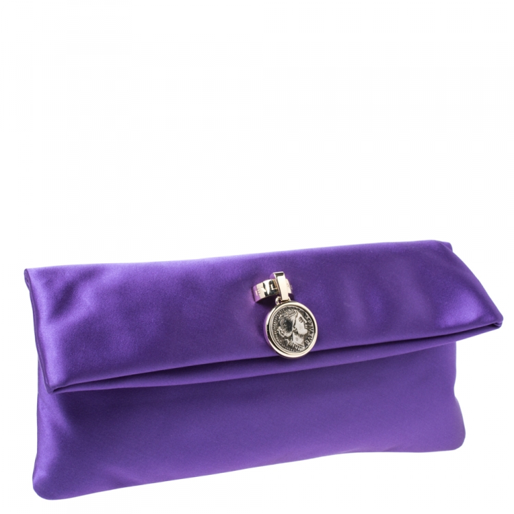 Pre Owned Bvlgari Purple Satin Flap Clutch