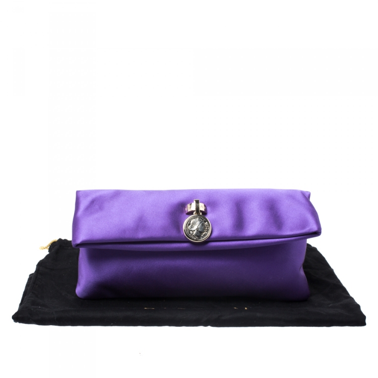 Pre Owned Bvlgari Purple Satin Flap Clutch