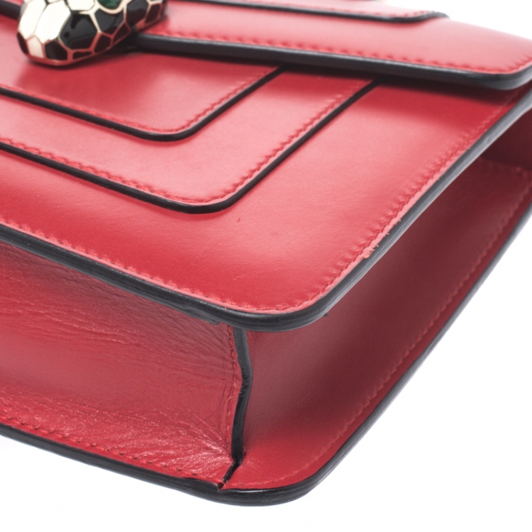 Pre Owned Bvlgari Red Leather Small Serpenti Forever Shoulder Bag