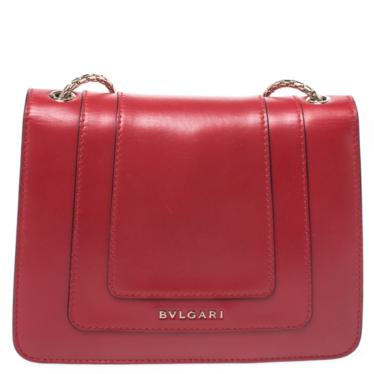 Pre Owned Bvlgari Red Leather Small Serpenti Forever Shoulder Bag
