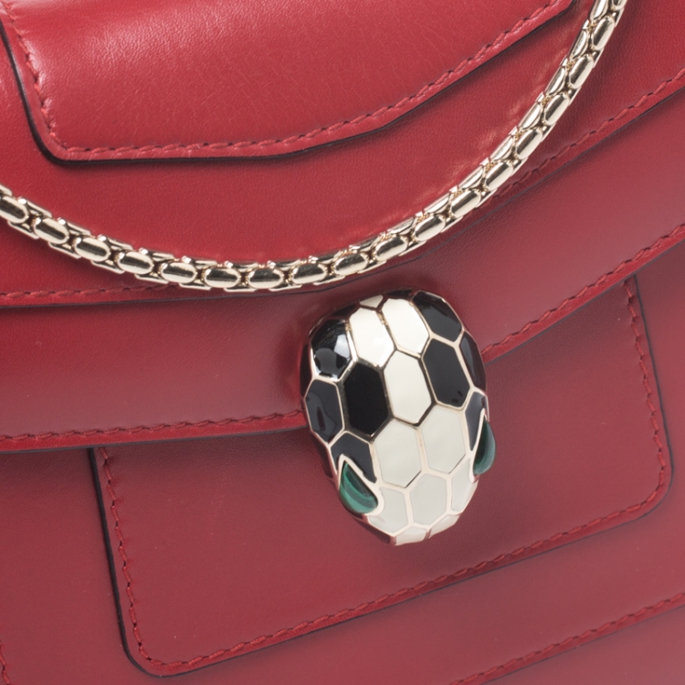 Pre Owned Bvlgari Red Leather Small Serpenti Forever Shoulder Bag