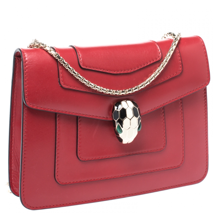 Pre Owned Bvlgari Red Leather Small Serpenti Forever Shoulder Bag