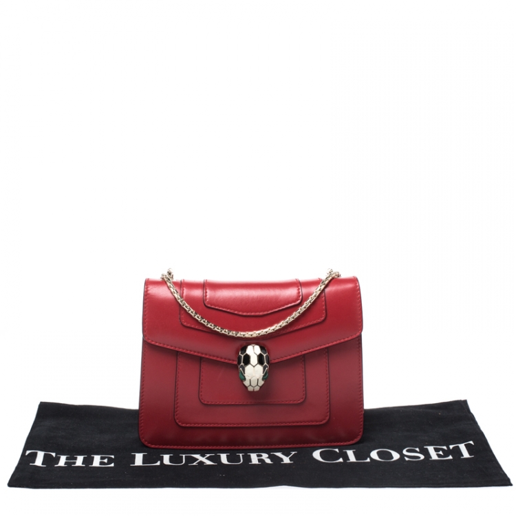 Pre Owned Bvlgari Red Leather Small Serpenti Forever Shoulder Bag