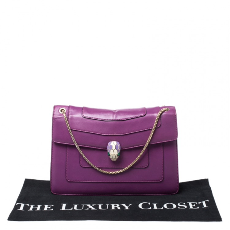 مملوكة مسبقًا Bvlgari Purple Leather Medium Serpenti Forever Flap Shoulder Bag