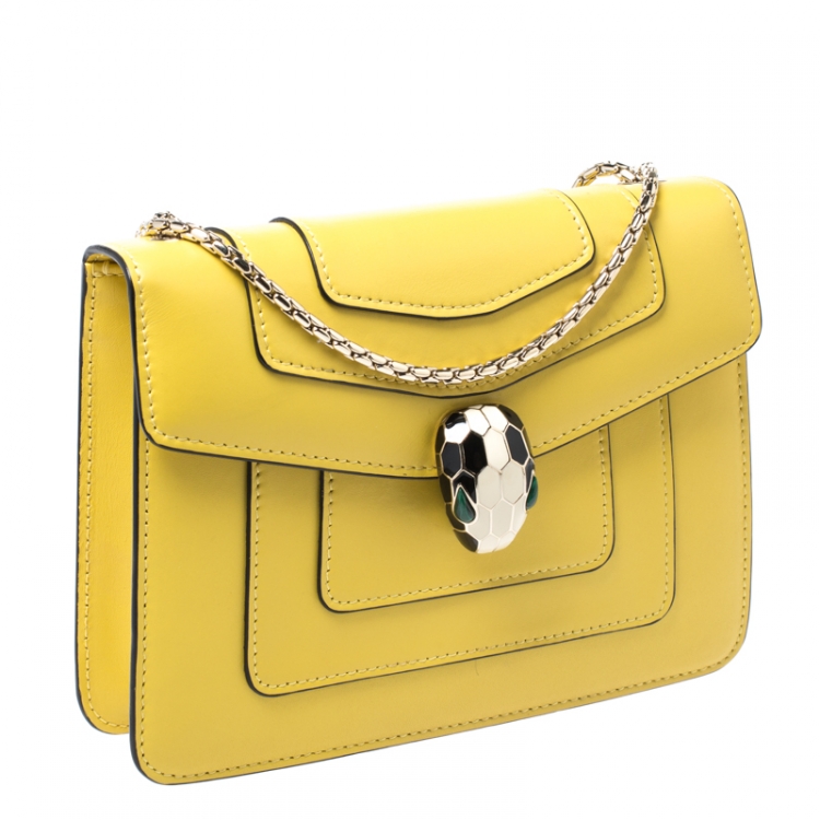 Pre Owned Bvlgari Yellow Leather Small Serpenti Forever Shoulder Bag