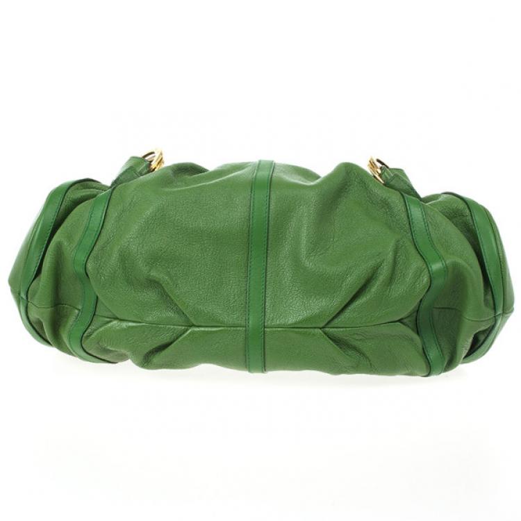 Pre Owned Bvlgari Green Leather Polly Bag