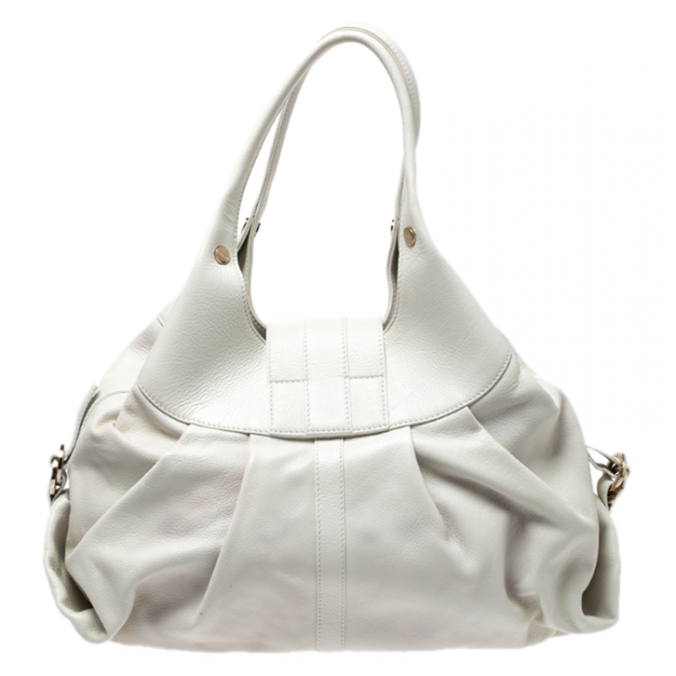 Pre Owned Bvlgari White Leather Chandra Hobo 