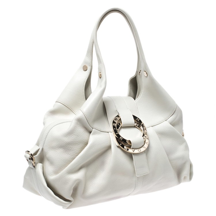 Pre Owned Bvlgari White Leather Chandra Hobo 