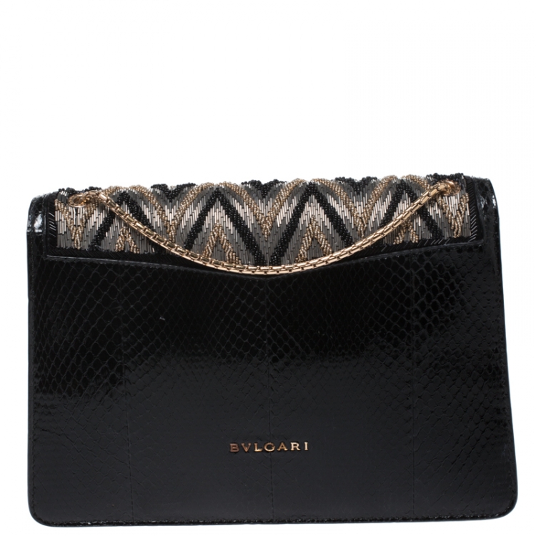 مملوكة مسبقًا Bvlgari Tri Color Python and Beads Medium Serpenti Forever Flap Shoulder Bag