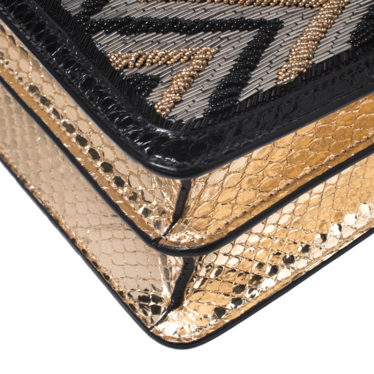 مملوكة مسبقًا Bvlgari Tri Color Python and Beads Medium Serpenti Forever Flap Shoulder Bag